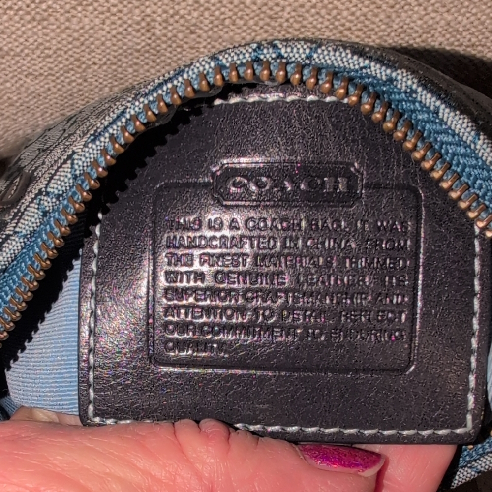 Vintage Coach  blue/Teal  Sig C Canvas With Gray Suede And Black Leather Trim - - Picture 4 of 16